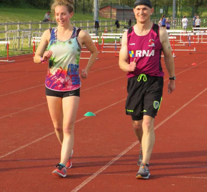 Heather Lewis putting Fraser Watson through his paces
